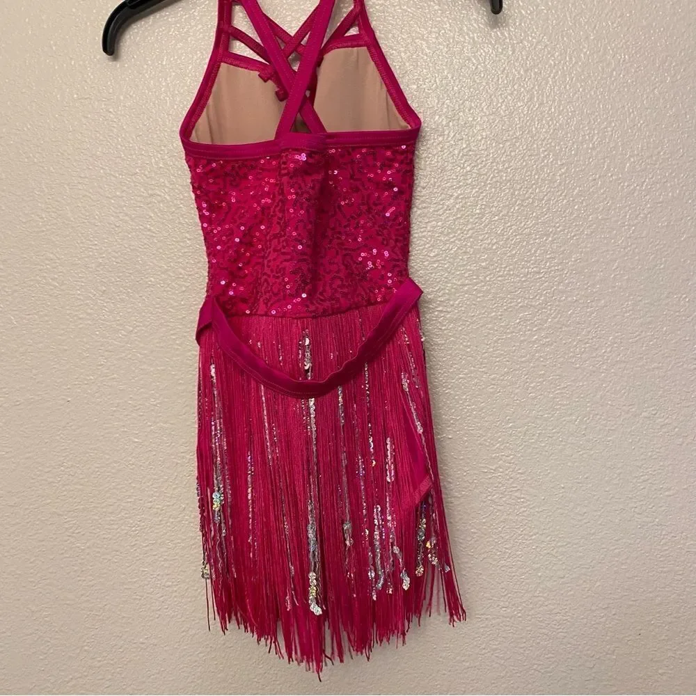 Weissman Dance costume hot pink sassy fringe dress Gonna Be A Good Day 14982 MC